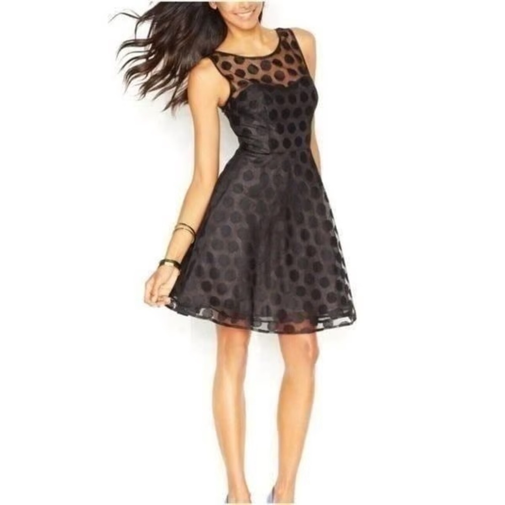 Betsey Johnson Polka Dot Illusion Fit & Flare Cocktail Dress in Black Retro - Picture 5 of 14